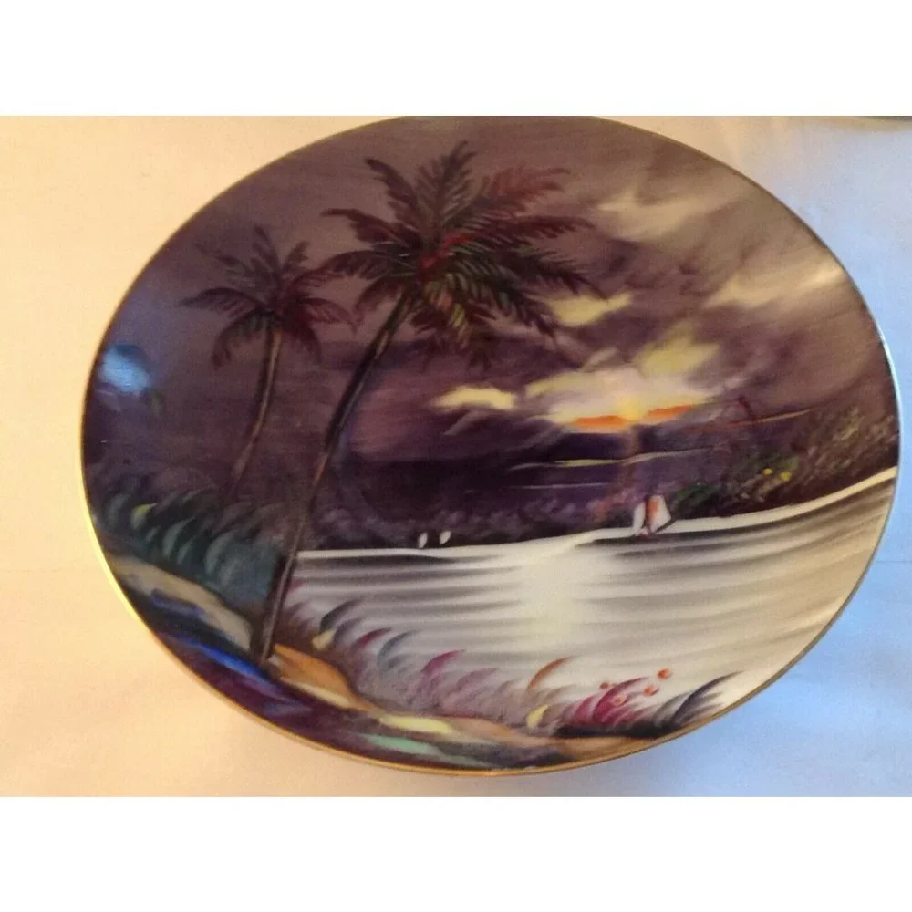 Norcrest Tropical Beach Scene Memory of Java Hand Painted Tea Cup Saucer Japan